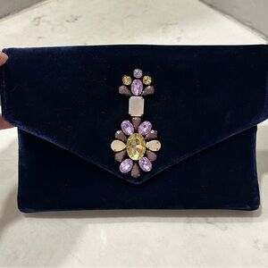 "Shiraleah Chicago blue velvet clutch with jeweled clasp evening wedding party
